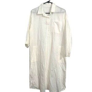 White Button-Up Long Sleeve Shirt Dress With Pocket Details